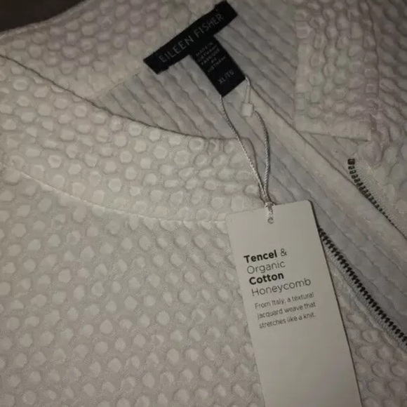 Eileen Fisher Tencel Organic Cotton Honeycomb Ivory Stand Collar Zip Jacket Xl - Picture 7 of 7